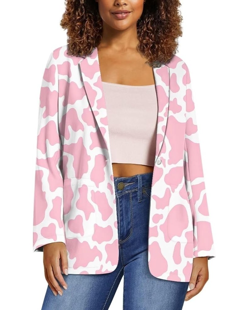 Casual Blazers for Women Lightweight Jackets Suit Long Sleeve with Side Pockets Size XXS-XXXL for Sports Work Pink Cow Print ...