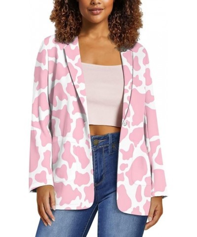 Casual Blazers for Women Lightweight Jackets Suit Long Sleeve with Side Pockets Size XXS-XXXL for Sports Work Pink Cow Print ...