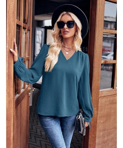 Women's Tunic Tops Long Sleeve V Neck Blouses Casual Loose Tie Knot Shirts 06 Navy Blue $8.24 Tops