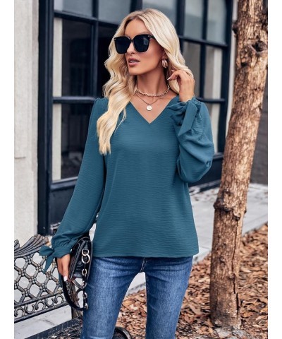 Women's Tunic Tops Long Sleeve V Neck Blouses Casual Loose Tie Knot Shirts 06 Navy Blue $8.24 Tops