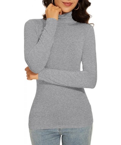 Women's Turtleneck Long Sleeve Thermal Tops Slim Fitted Lightweight Thin Basics Layer Tshirt (XS-2XL) Flecking Gray $9.89 Tops