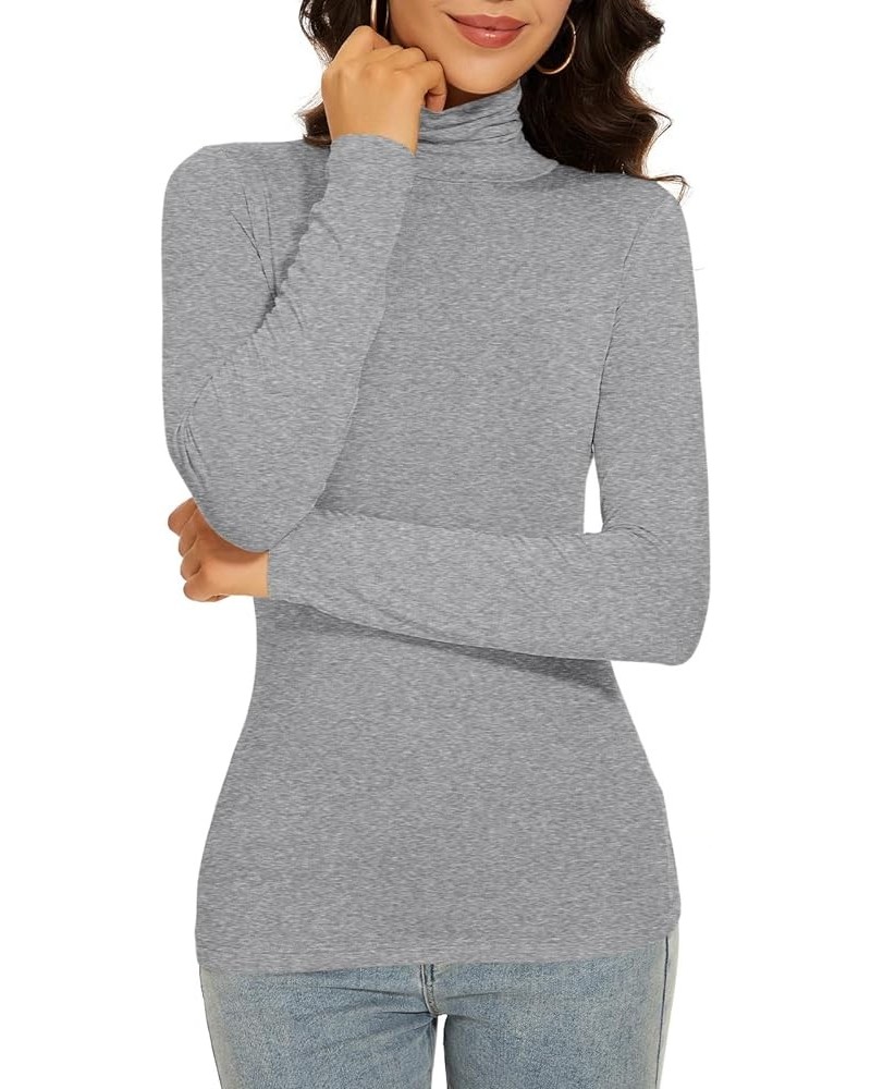 Women's Turtleneck Long Sleeve Thermal Tops Slim Fitted Lightweight Thin Basics Layer Tshirt (XS-2XL) Flecking Gray $9.89 Tops