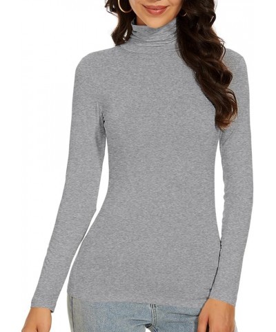 Women's Turtleneck Long Sleeve Thermal Tops Slim Fitted Lightweight Thin Basics Layer Tshirt (XS-2XL) Flecking Gray $9.89 Tops