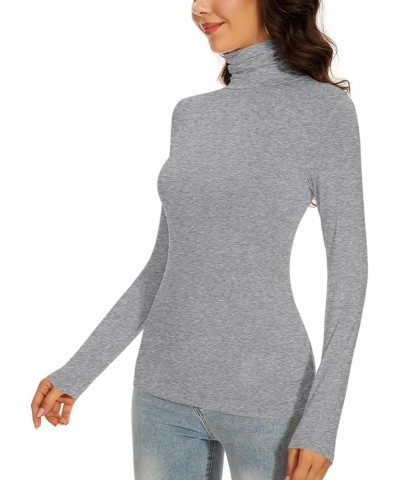 Women's Turtleneck Long Sleeve Thermal Tops Slim Fitted Lightweight Thin Basics Layer Tshirt (XS-2XL) Flecking Gray $9.89 Tops