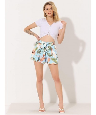 Women's Printed Elastic Tie High Waist Culottes Beach Summer Shorts Blue-floral $12.18 Shorts