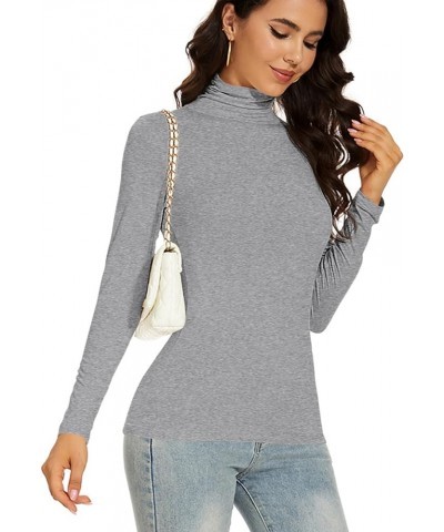 Women's Turtleneck Long Sleeve Thermal Tops Slim Fitted Lightweight Thin Basics Layer Tshirt (XS-2XL) Flecking Gray $9.89 Tops