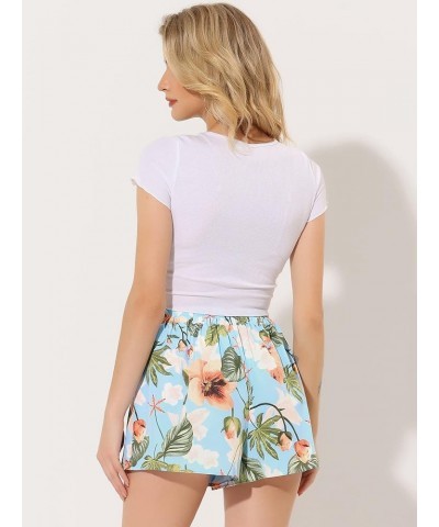 Women's Printed Elastic Tie High Waist Culottes Beach Summer Shorts Blue-floral $12.18 Shorts