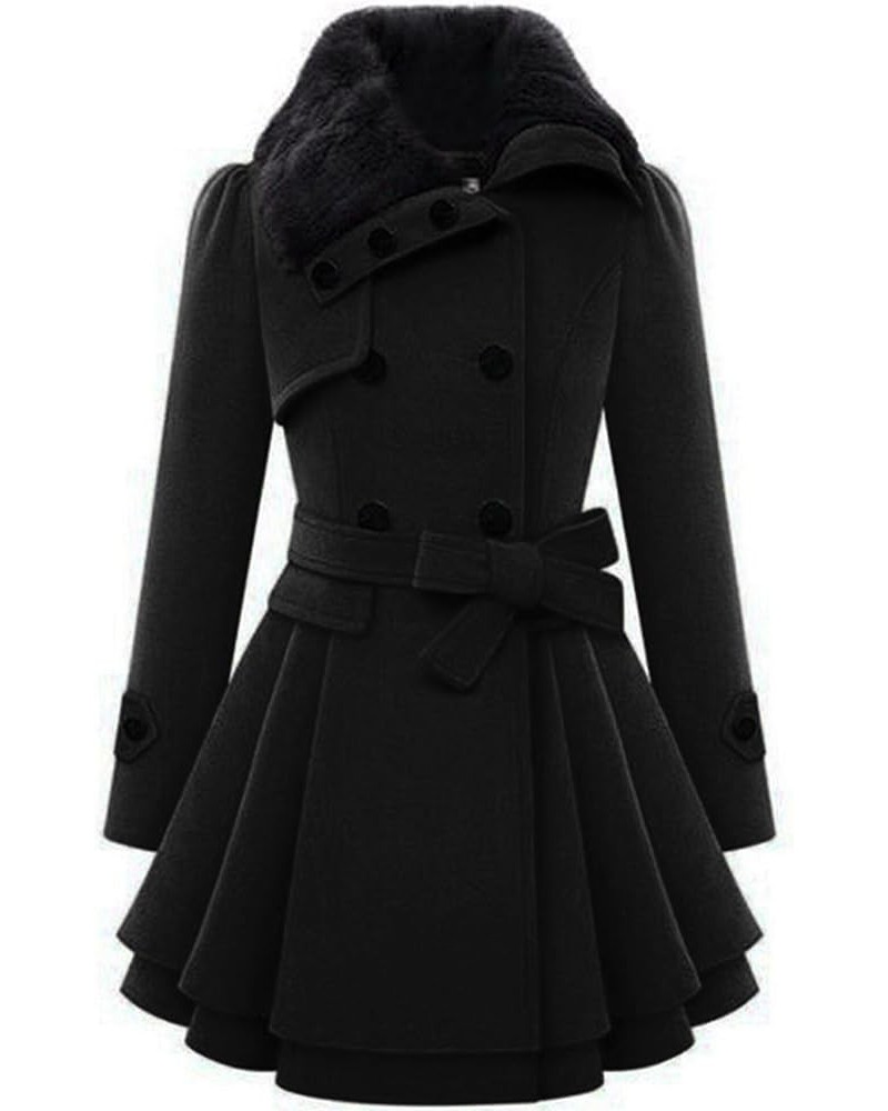 Women's Fashion Faux Fur Lapel Double-Breasted Thick Wool Trench Coat Winter Warm Jacket S-2XL Faux fur collar Black $24.59 C...