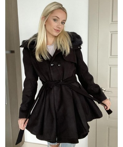 Women's Fashion Faux Fur Lapel Double-Breasted Thick Wool Trench Coat Winter Warm Jacket S-2XL Faux fur collar Black $24.59 C...