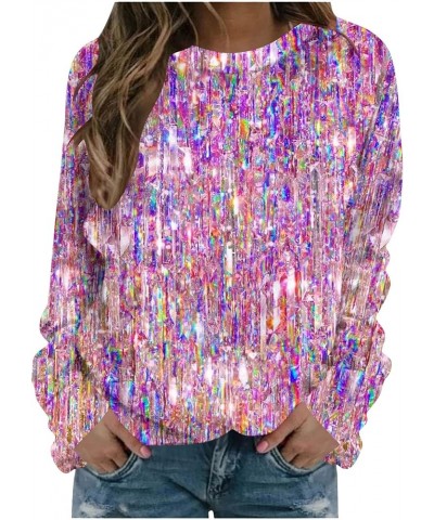 Womens Sequin Shirts Long Sleeve Sparkly Tops Fashion Glitter T-Shirts Holiday Going Out Tops Comfy Casual Blouses A1-purple ...