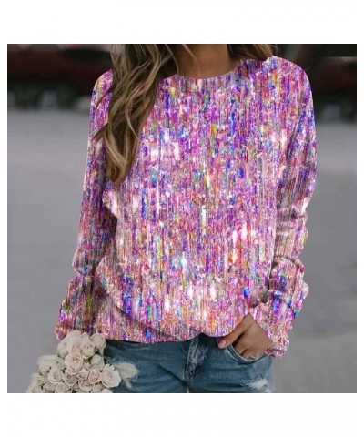 Womens Sequin Shirts Long Sleeve Sparkly Tops Fashion Glitter T-Shirts Holiday Going Out Tops Comfy Casual Blouses A1-purple ...