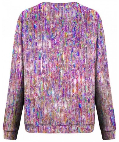 Womens Sequin Shirts Long Sleeve Sparkly Tops Fashion Glitter T-Shirts Holiday Going Out Tops Comfy Casual Blouses A1-purple ...