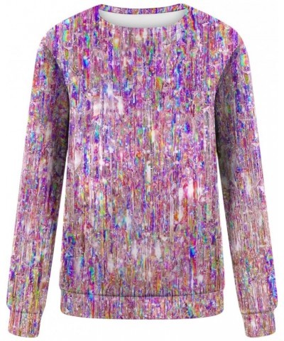 Womens Sequin Shirts Long Sleeve Sparkly Tops Fashion Glitter T-Shirts Holiday Going Out Tops Comfy Casual Blouses A1-purple ...