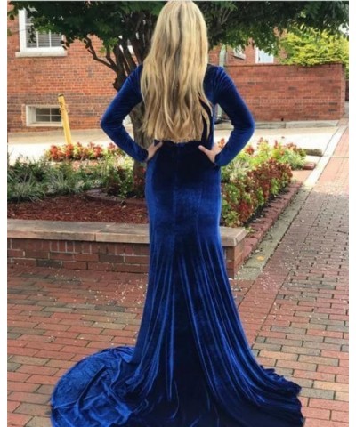 Women's Deep V-Neck Velvet Prom Dresses Long Mermaid Court Train Evening Party Gown with Long Sleeves SZPD02 Black $37.80 Dre...