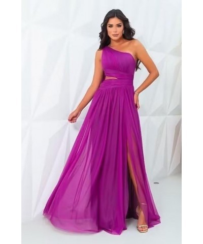 One Shoulder Bridesmaid Dresses for Women Long Chiffon Formal Evening Dress with Slit Coral $23.32 Dresses