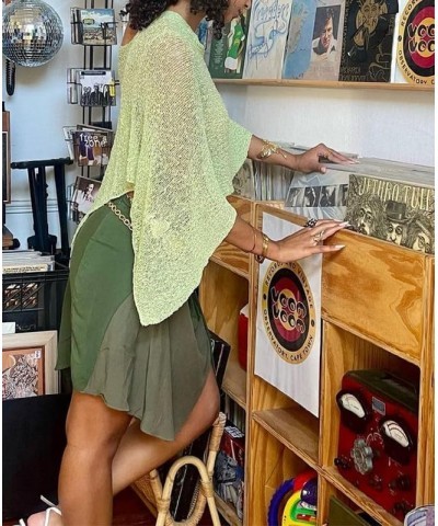 Women Crochet Hollow Out Long Sleeve Beach Shirt Crew Neck Bikini Swimsuit Cover Up See Through Tunic Pullover Tops Green $16...