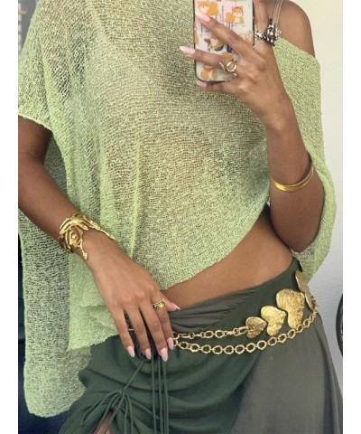 Women Crochet Hollow Out Long Sleeve Beach Shirt Crew Neck Bikini Swimsuit Cover Up See Through Tunic Pullover Tops Green $16...