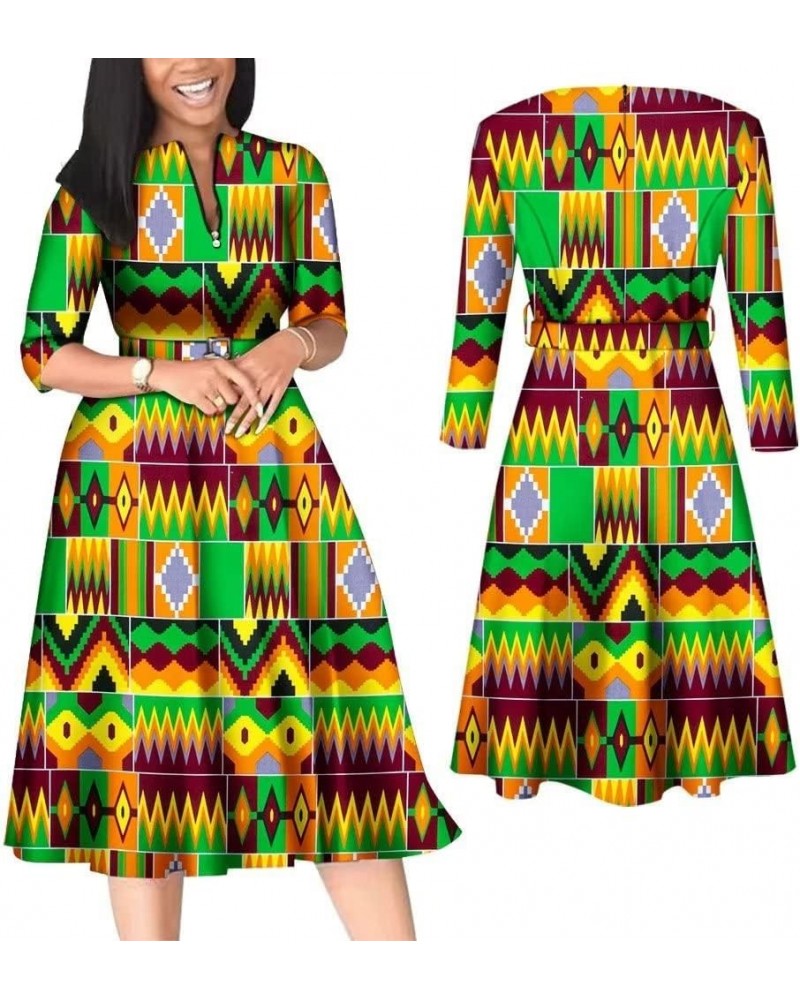 African Dresses for Women Long Sleeve Patchwork Office Dresses Cotton Lady Print Party Clothing Cl15 $38.25 Dresses