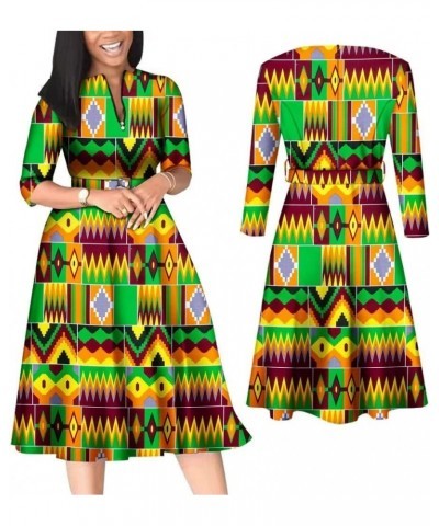 African Dresses for Women Long Sleeve Patchwork Office Dresses Cotton Lady Print Party Clothing Cl15 $38.25 Dresses