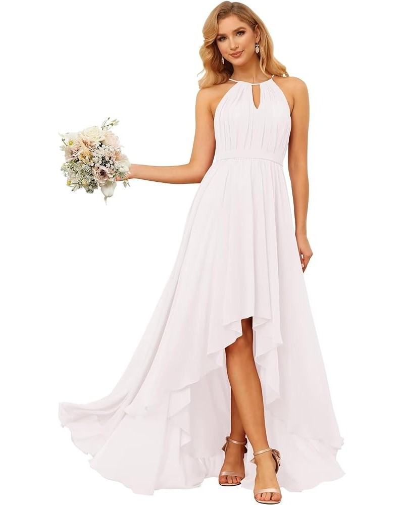 Halter Bridesmaid Dresses Long for Women 2024 High Low Formal Party Dress with Pockets NO042 White $23.65 Dresses