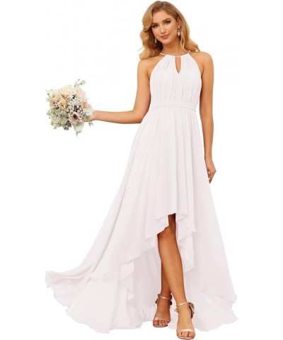 Halter Bridesmaid Dresses Long for Women 2024 High Low Formal Party Dress with Pockets NO042 White $23.65 Dresses