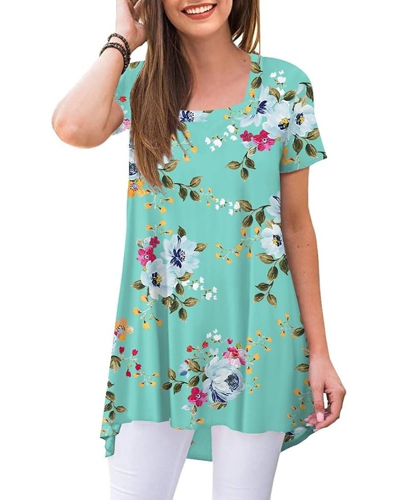 Plus Size Women's Summer Casual T-Shirt Short Sleeve Square Neck Tunic Tops for Leggings Square Neck-mint Green $9.84 Tops