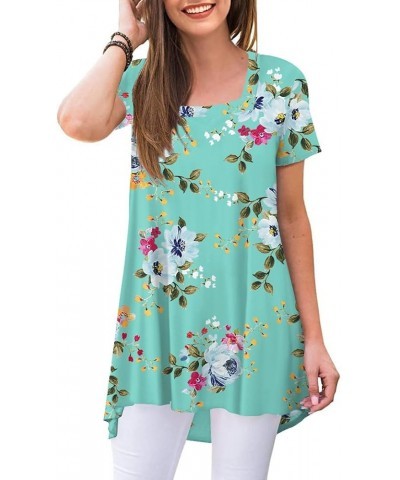 Plus Size Women's Summer Casual T-Shirt Short Sleeve Square Neck Tunic Tops for Leggings Square Neck-mint Green $9.84 Tops