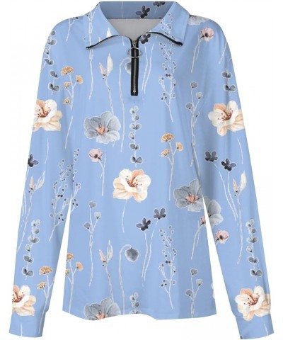 Womens Quarter Zip Tops Fashion Casual Long Sleeve Vintage Floral Print Lapel Shirt Lightweight Pullover Top B-light Blue $11...