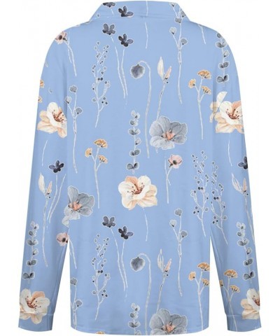 Womens Quarter Zip Tops Fashion Casual Long Sleeve Vintage Floral Print Lapel Shirt Lightweight Pullover Top B-light Blue $11...