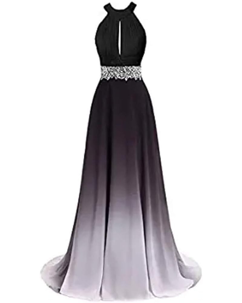 Women's One Shoulder Ombre Long Evening Prom Dress Wedding Party Gowns Black White2 $38.64 Dresses