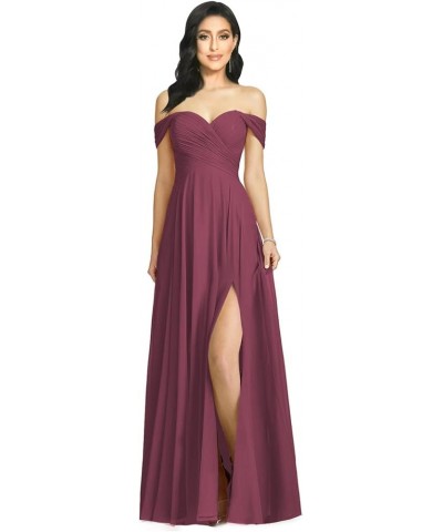 Off Shoulder Bridesmaid Dresses for Women Long Pleat Chiffon Aline Formal Party Dress with Slit LOY103 Mulberry $26.10 Dresses