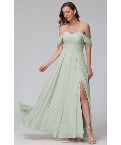 Off Shoulder Bridesmaid Dresses for Women Long Pleat Chiffon Aline Formal Party Dress with Slit LOY103 Mulberry $26.10 Dresses