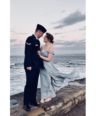 Off Shoulder Bridesmaid Dresses for Women Long Pleat Chiffon Aline Formal Party Dress with Slit LOY103 Mulberry $26.10 Dresses