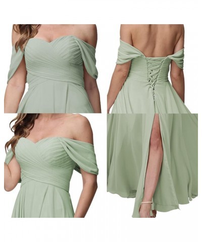 Off Shoulder Bridesmaid Dresses for Women Long Pleat Chiffon Aline Formal Party Dress with Slit LOY103 Mulberry $26.10 Dresses