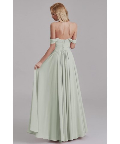 Off Shoulder Bridesmaid Dresses for Women Long Pleat Chiffon Aline Formal Party Dress with Slit LOY103 Mulberry $26.10 Dresses