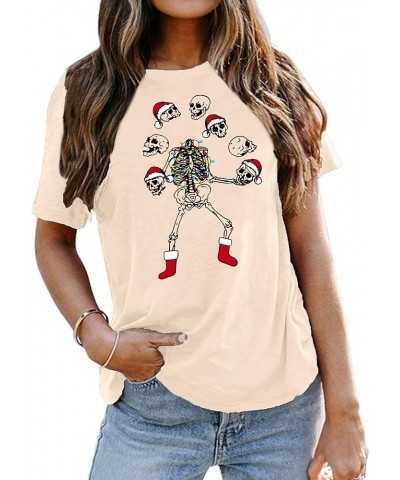 Dancing Skeleton Shirt for Women Christmas T-Shirt Xmas Skull Graphic Tees Holiday Tops Blouse Gift Beige $11.79 T-Shirts