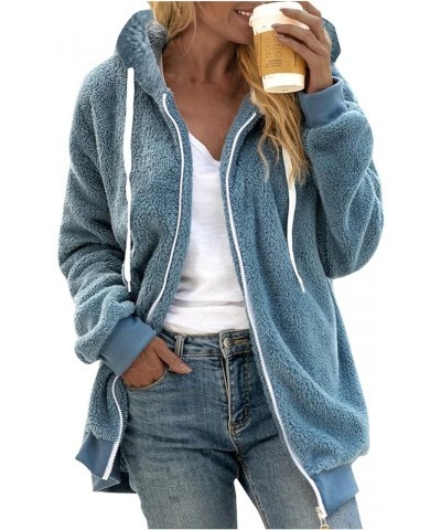 Women's Hooded Sherpa Jacket Winter Warm Soft Teddy Bear Coat Zip Up Hooded Sweatshirt S-5XL Women Fleece Jacket Petite 01blu...