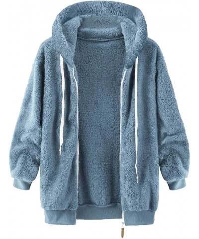 Women's Hooded Sherpa Jacket Winter Warm Soft Teddy Bear Coat Zip Up Hooded Sweatshirt S-5XL Women Fleece Jacket Petite 01blu...