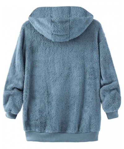 Women's Hooded Sherpa Jacket Winter Warm Soft Teddy Bear Coat Zip Up Hooded Sweatshirt S-5XL Women Fleece Jacket Petite 01blu...