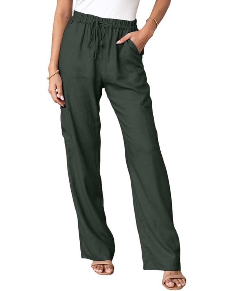 Womens High Waist Baggy Cargo Pants Casual Drawstring Elastic Straight Leg Comfy Trousers with Pockets Y-blackish Green $15.0...