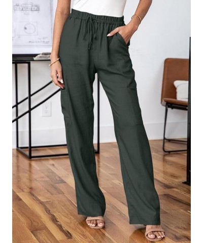 Womens High Waist Baggy Cargo Pants Casual Drawstring Elastic Straight Leg Comfy Trousers with Pockets Y-blackish Green $15.0...