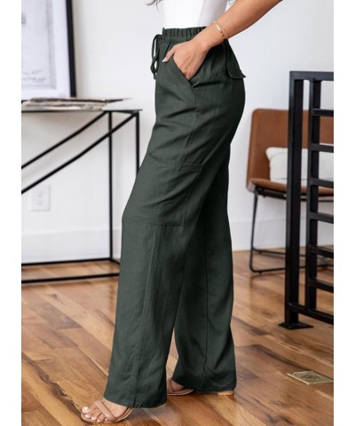 Womens High Waist Baggy Cargo Pants Casual Drawstring Elastic Straight Leg Comfy Trousers with Pockets Y-blackish Green $15.0...