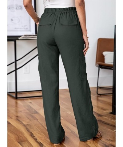 Womens High Waist Baggy Cargo Pants Casual Drawstring Elastic Straight Leg Comfy Trousers with Pockets Y-blackish Green $15.0...