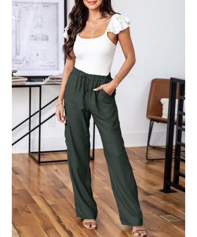 Womens High Waist Baggy Cargo Pants Casual Drawstring Elastic Straight Leg Comfy Trousers with Pockets Y-blackish Green $15.0...