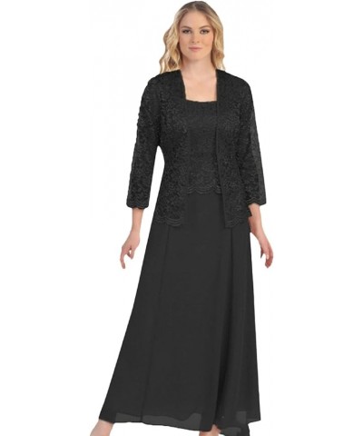 Womens Elegant Lace Long Maxi Dresses Mother of The Bride Dress Formal Gowns Plus Size Two Piece with Jacket Black $26.38 Dre...