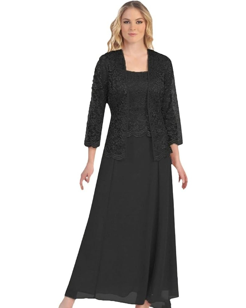 Womens Elegant Lace Long Maxi Dresses Mother of The Bride Dress Formal Gowns Plus Size Two Piece with Jacket Black $26.38 Dre...