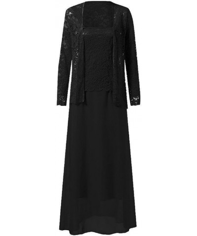 Womens Elegant Lace Long Maxi Dresses Mother of The Bride Dress Formal Gowns Plus Size Two Piece with Jacket Black $26.38 Dre...