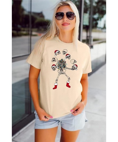 Dancing Skeleton Shirt for Women Christmas T-Shirt Xmas Skull Graphic Tees Holiday Tops Blouse Gift Beige $11.79 T-Shirts