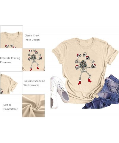 Dancing Skeleton Shirt for Women Christmas T-Shirt Xmas Skull Graphic Tees Holiday Tops Blouse Gift Beige $11.79 T-Shirts