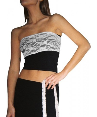 Women's 2 Piece Outfits Summer Strapless Wavy Striped Print Knit Tube Tops and Long Skirt Set Beachwear Black $11.04 Suits